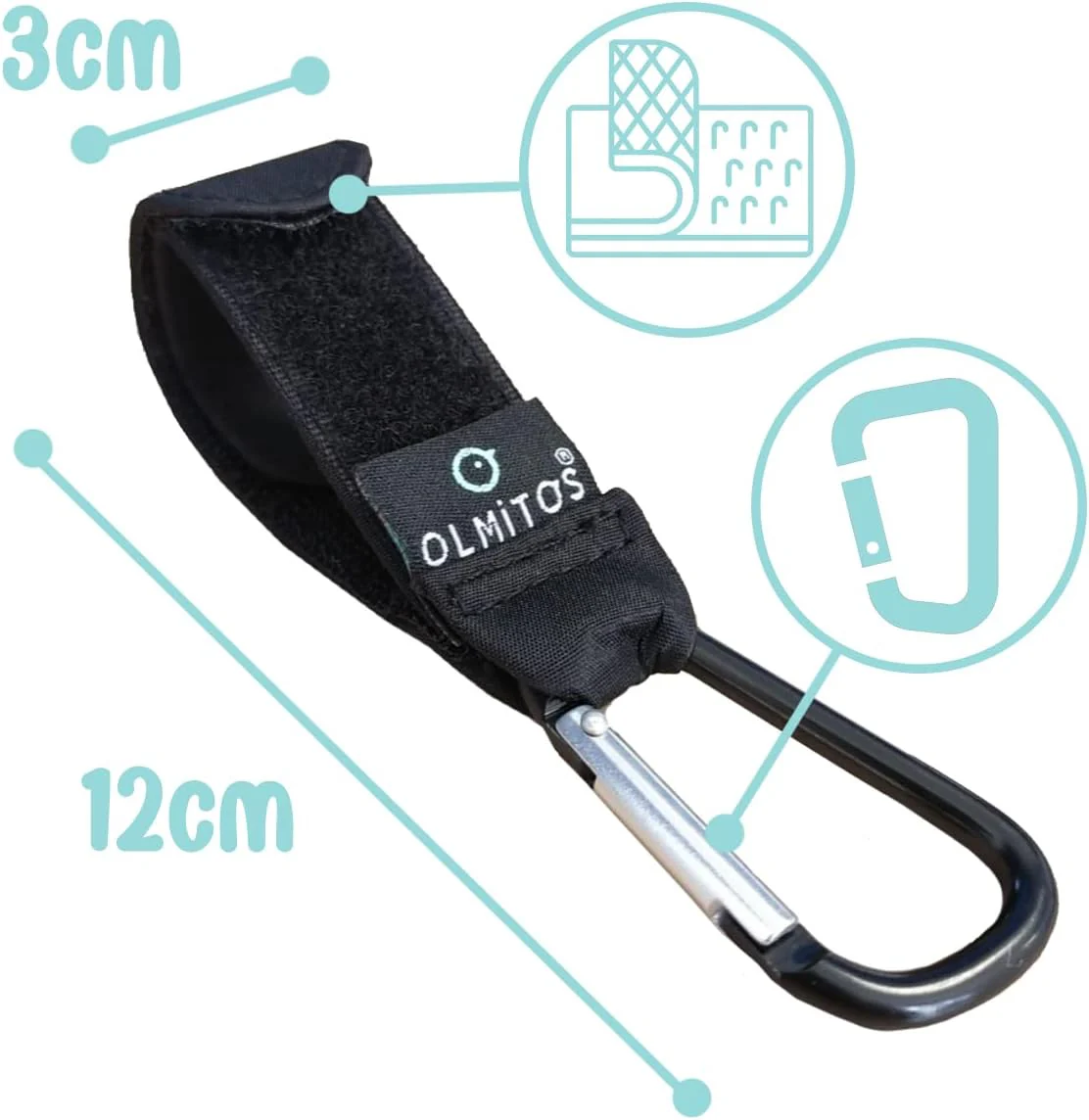 Ganchos Mosquetón Universal con Velcro para Cochecito de Olmitos - Imagen 3