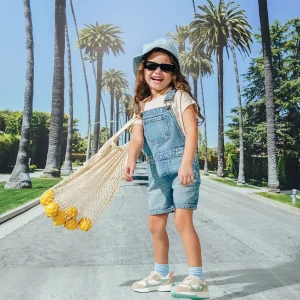 Overol corto denim regular algodón índigo medio niña