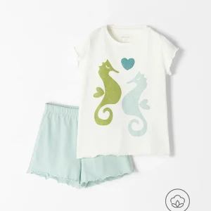 Pijama camiseta + short estampada niña